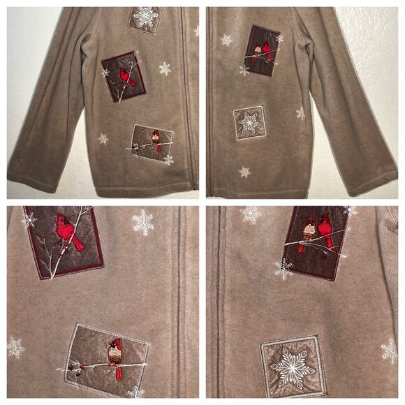Croft & Barrow  XL Beige Cardinal Snowflake Embroidered Zip-Up Fleece Jacket - Picture 11 of 16
